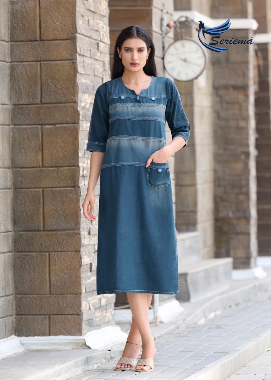 Seriema Kumb Capture 5 Cotton Denim Party Wear Kurti Catalog
